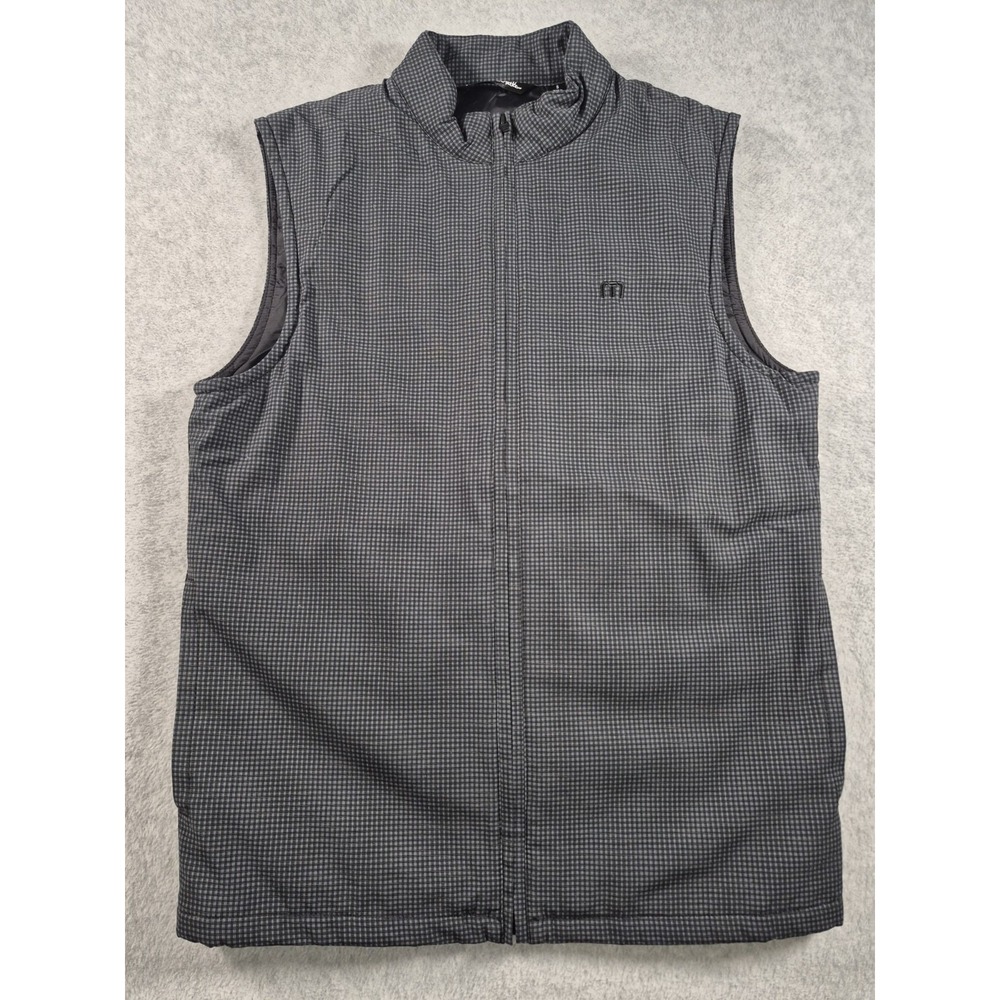 Travis Mathew Golf Mens Vest Small Black Microplaid Full Zip Keep it Up Vest